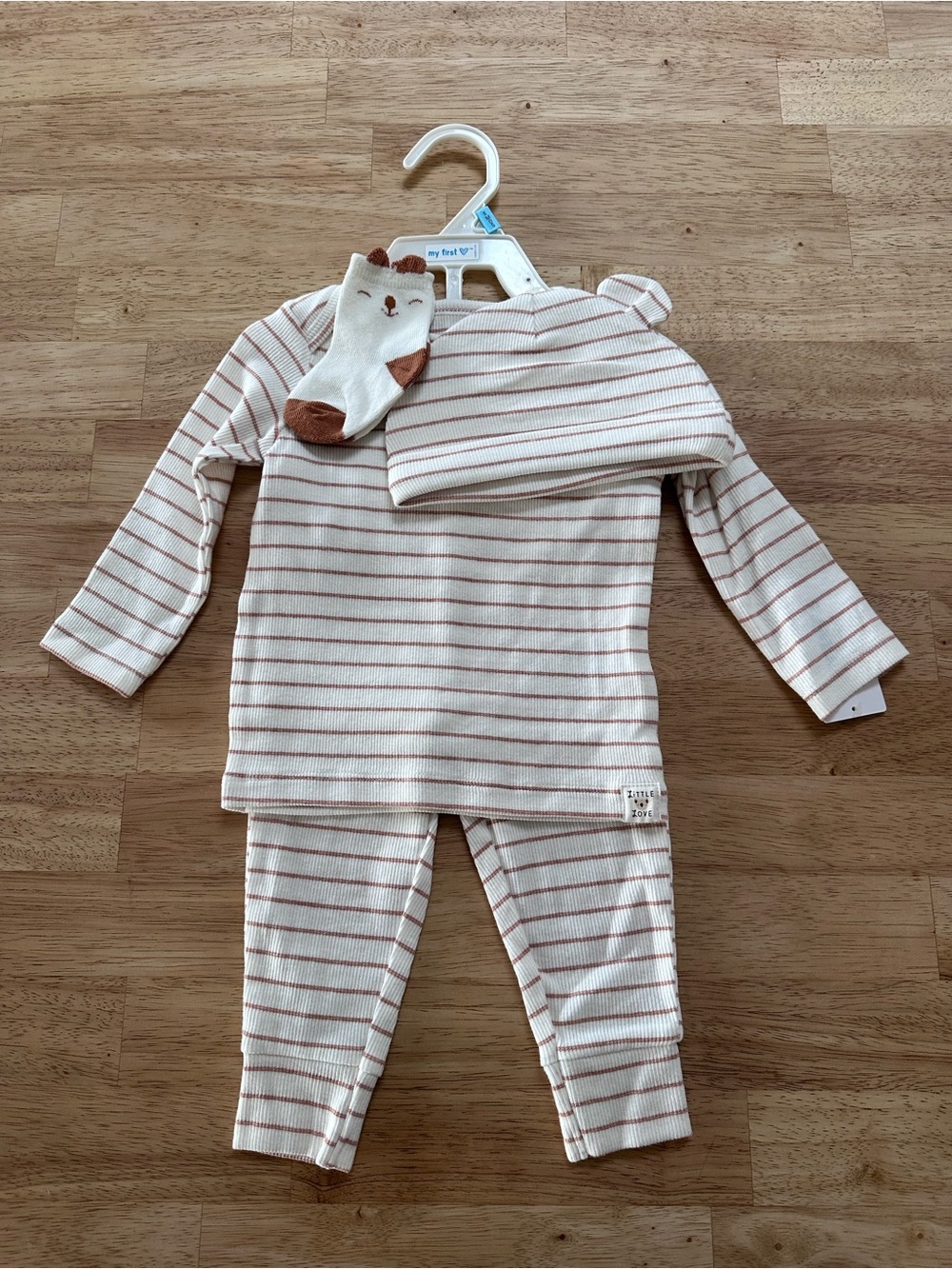 Carters Striped Cream and Rust Baby Shirt & Pants Set with Hat and Socks - Sz 6m